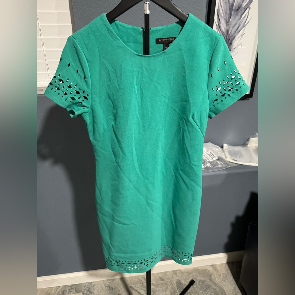 Banana Republic Teal Mini Dress with Cut-Out Sleeves